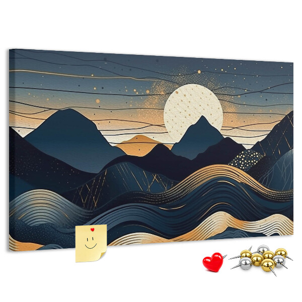 Tablero de anuncios con diseño de paisaje montañoso nocturno