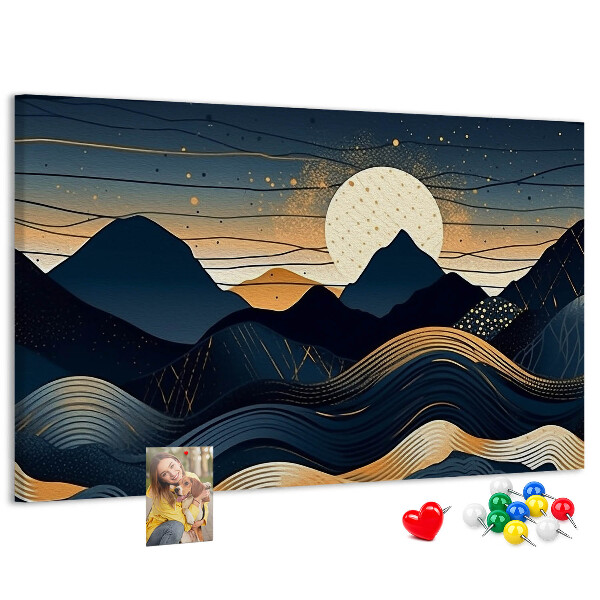 Tablero de anuncios con diseño de paisaje montañoso nocturno