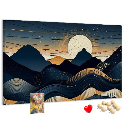 Tablero de anuncios con diseño de paisaje montañoso nocturno
