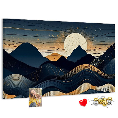 Tablero de anuncios con diseño de paisaje montañoso nocturno