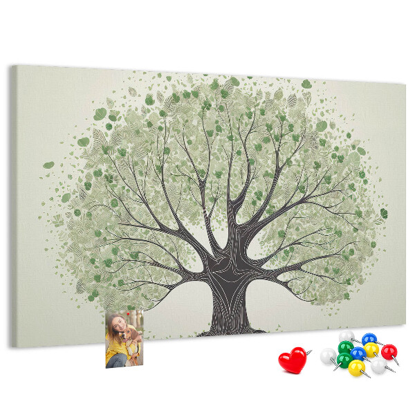 Tablero de corcho decorado Patrón de árbol con hojas verdes