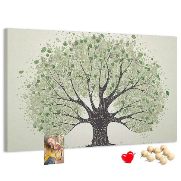 Tablero de corcho decorado Patrón de árbol con hojas verdes