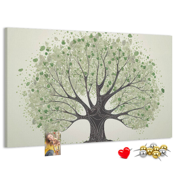 Tablero de corcho decorado Patrón de árbol con hojas verdes