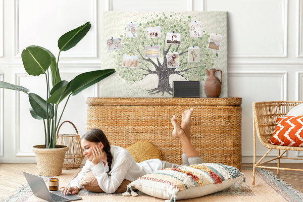 Tablero de corcho decorado Patrón de árbol con hojas verdes