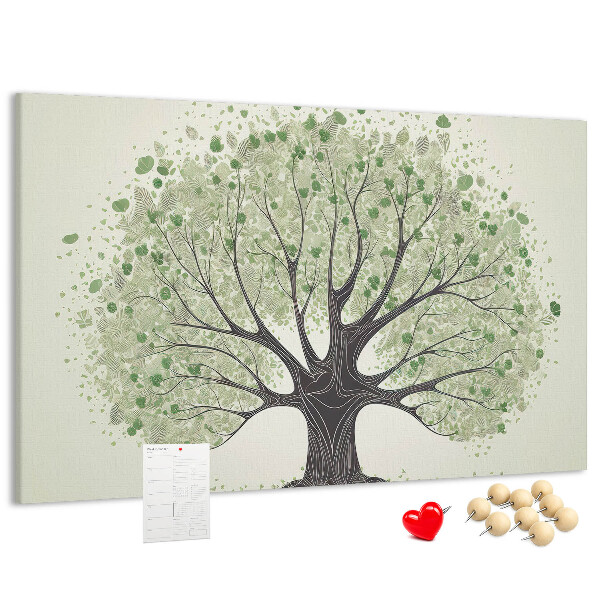 Tablero de corcho decorado Patrón de árbol con hojas verdes