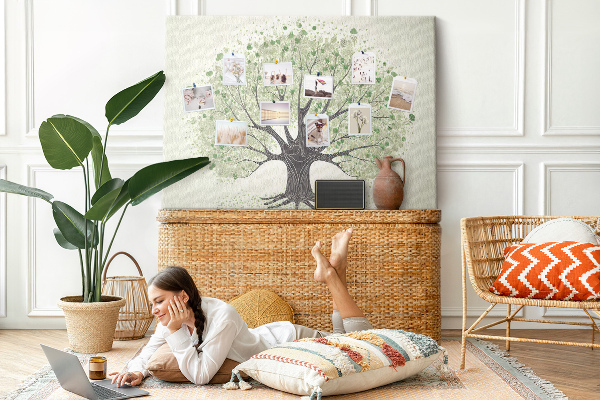 Tablero de corcho decorado Patrón de árbol con hojas verdes