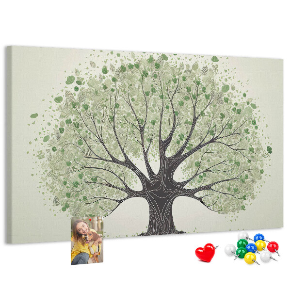Tablero de corcho decorado Patrón de árbol con hojas verdes