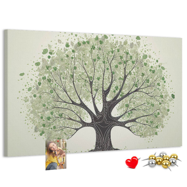Tablero de corcho decorado Patrón de árbol con hojas verdes