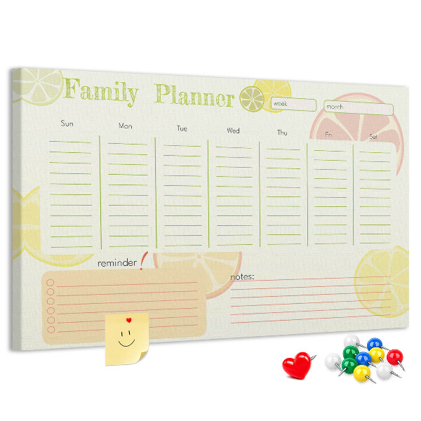 Tablero de anuncios agenda familiar con estampado de cítricos
