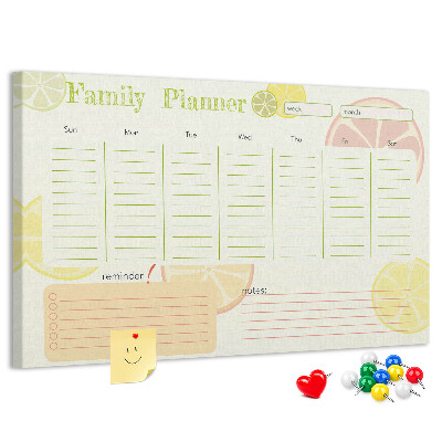 Tablero de anuncios Agenda familiar con estampado de cítricos.