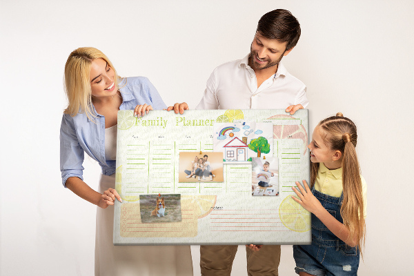 Tablero de anuncios agenda familiar con estampado de cítricos