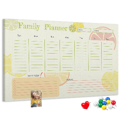 Tablero de anuncios agenda familiar con estampado de cítricos