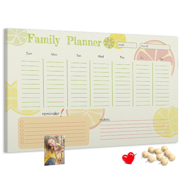 Tablero de anuncios agenda familiar con estampado de cítricos