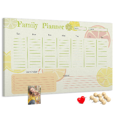 Tablero de anuncios agenda familiar con estampado de cítricos
