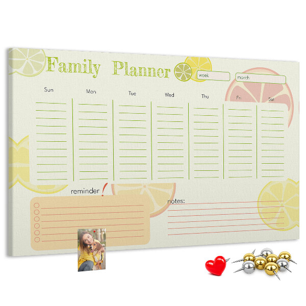Tablero de anuncios agenda familiar con estampado de cítricos