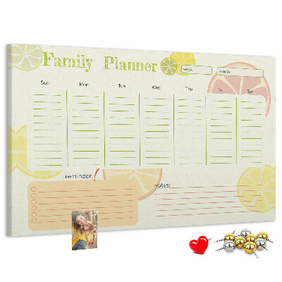 Tablero de anuncios agenda familiar con estampado de cítricos