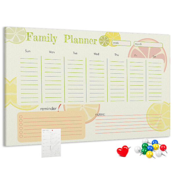 Tablero de anuncios agenda familiar con estampado de cítricos