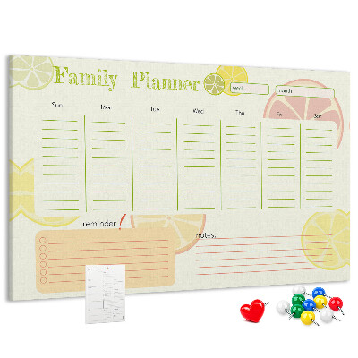Tablero de anuncios agenda familiar con estampado de cítricos