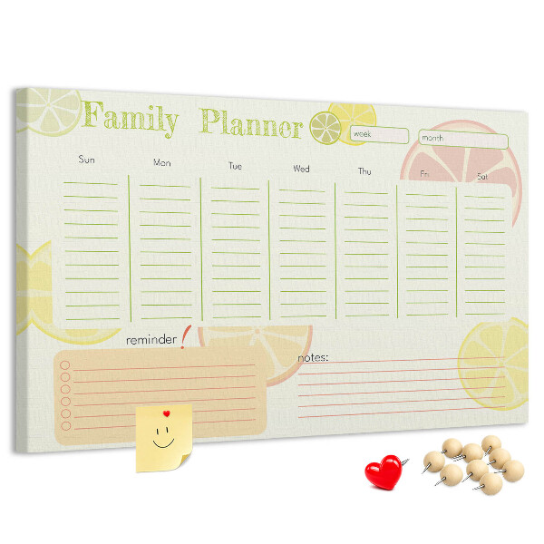 Tablero de anuncios agenda familiar con estampado de cítricos
