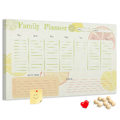 Tablero de anuncios agenda familiar con estampado de cítricos