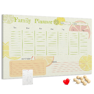 Tablero de anuncios agenda familiar con estampado de cítricos
