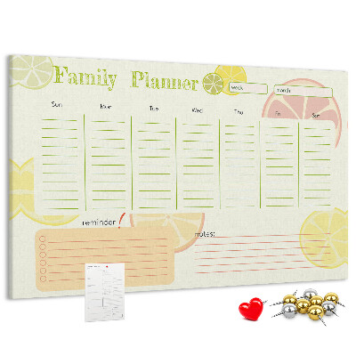 Tablero de anuncios agenda familiar con estampado de cítricos