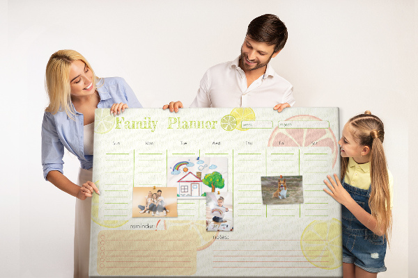 Tablero de anuncios agenda familiar con estampado de cítricos