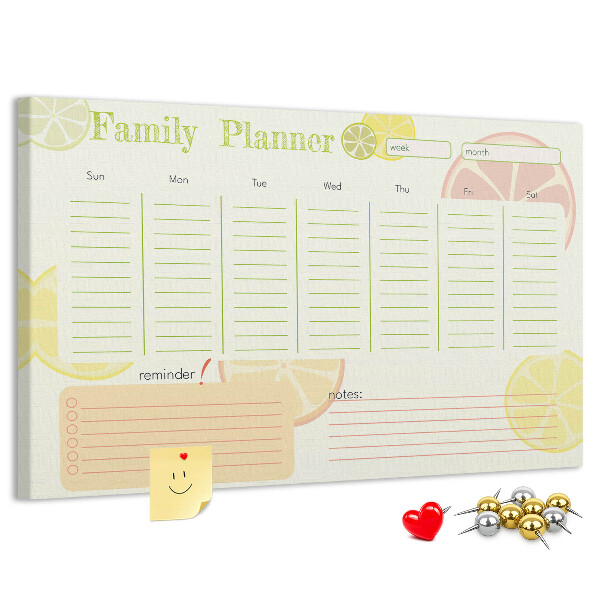 Tablero de anuncios agenda familiar con estampado de cítricos
