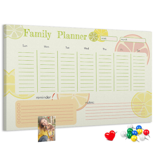 Tablero de anuncios agenda familiar con estampado de cítricos