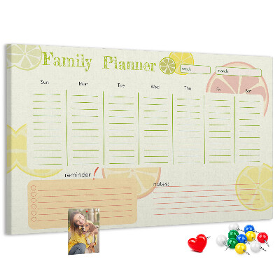 Tablero de anuncios agenda familiar con estampado de cítricos