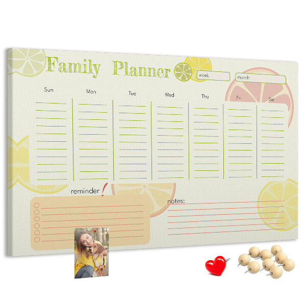 Tablero de anuncios agenda familiar con estampado de cítricos