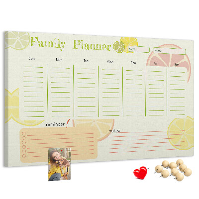 Tablero de anuncios agenda familiar con estampado de cítricos