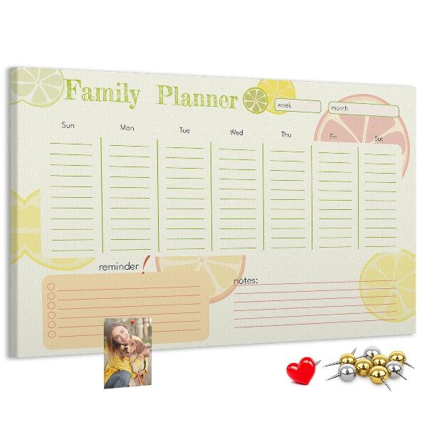 Tablero de anuncios agenda familiar con estampado de cítricos