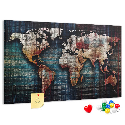 Pizarra de corcho Mapa del mundo estilizado en colores tierra.
