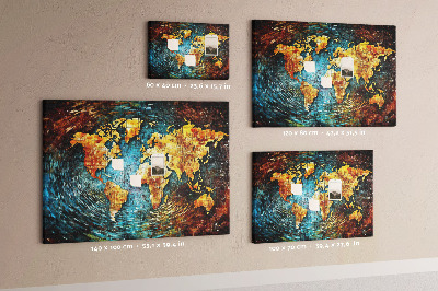 Tablero de corcho decorado mapa del mundo con diseño abstracto colorido