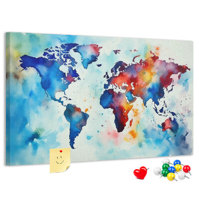 Tablero de anuncios Mapa del mundo en acuarela a color