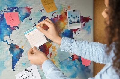 Tablero de anuncios mapa del mundo en acuarela a color