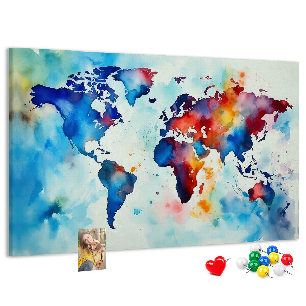 Tablero de anuncios mapa del mundo en acuarela a color