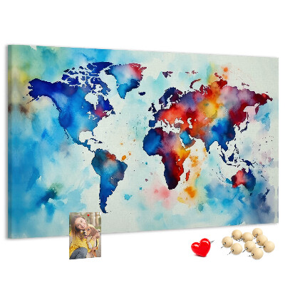 Tablero de anuncios mapa del mundo en acuarela a color