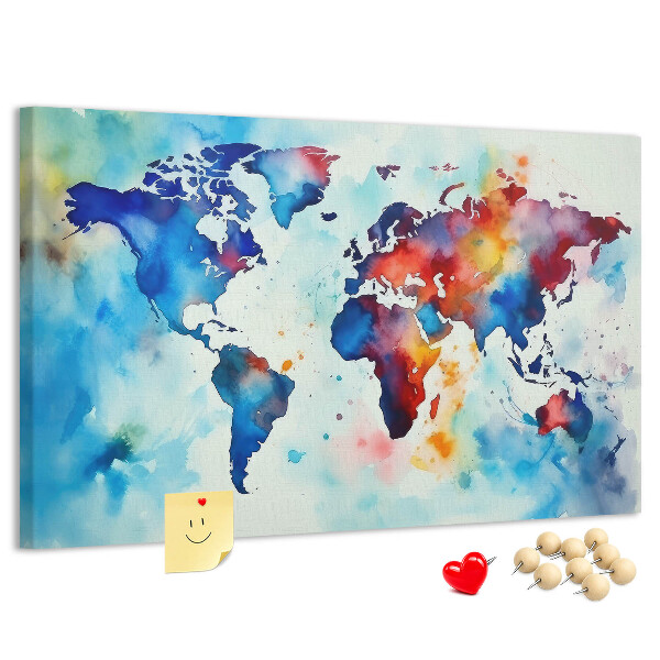Tablero de anuncios mapa del mundo en acuarela a color