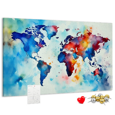 Tablero de anuncios mapa del mundo en acuarela a color