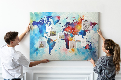 Tablero de anuncios mapa del mundo en acuarela a color