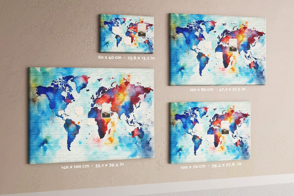Tablero de anuncios mapa del mundo en acuarela a color