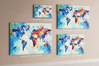 Tablero de anuncios mapa del mundo en acuarela a color
