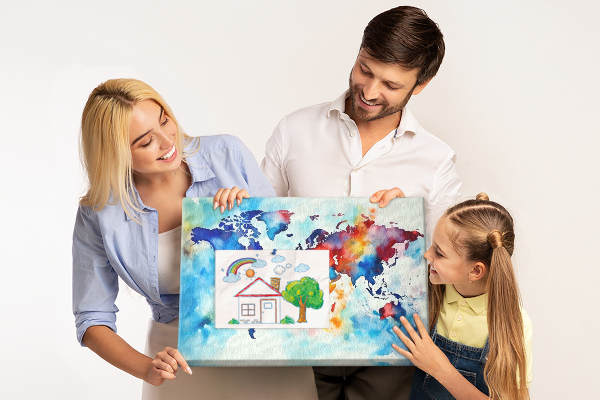 Tablero de anuncios mapa del mundo en acuarela a color