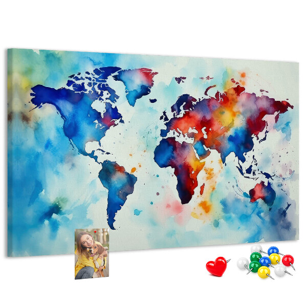 Tablero de anuncios mapa del mundo en acuarela a color