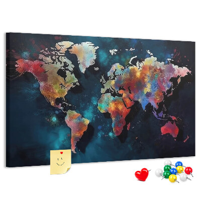 Pizarra de corcho Mapa del mundo colorido sobre fondo oscuro