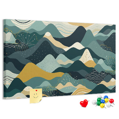 Tablero de corcho decorado Patrones abstractos de paisajes montañosos en colores.