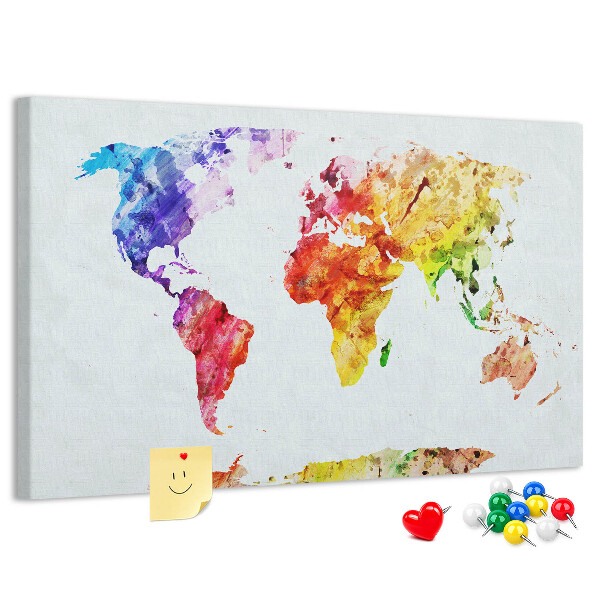 Tablero de anuncios mapa del mundo en acuarela a color