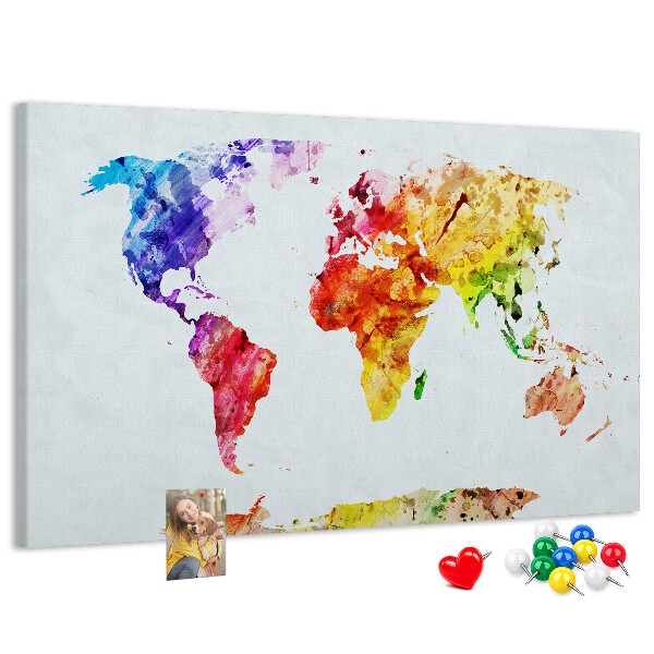 Tablero de anuncios mapa del mundo en acuarela a color